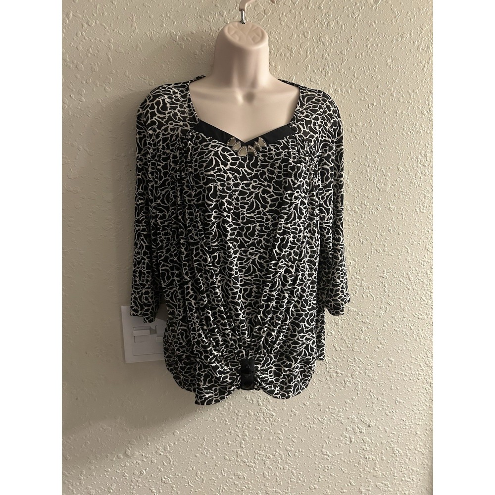 Xl Alyxa Rhinestone/bead embellished Black-And-White Top #1620*8